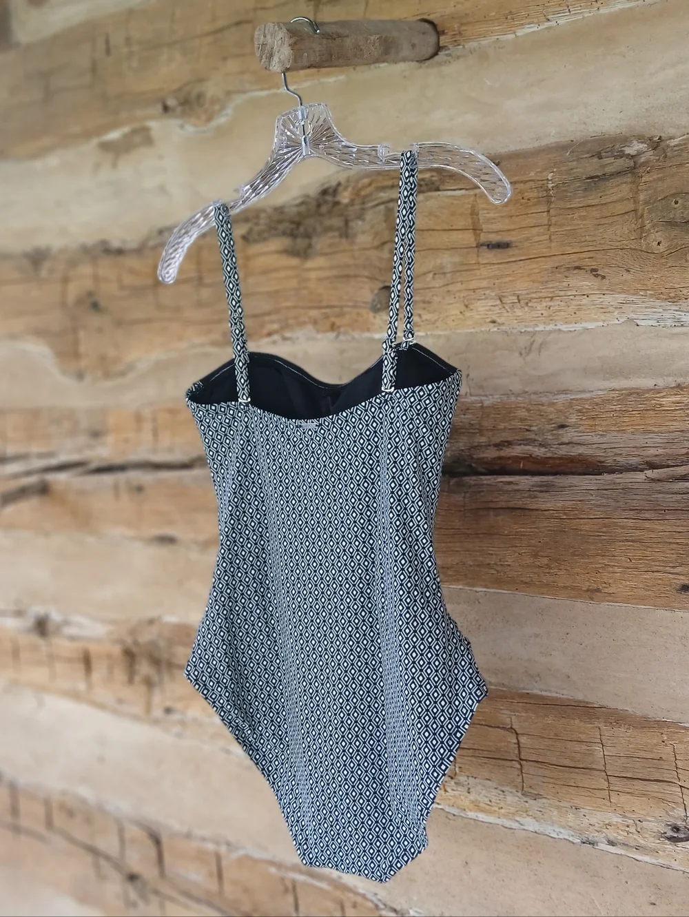 DKNY Black & White Diamond Print Swimsuir Medium - Picture 6 of 9
